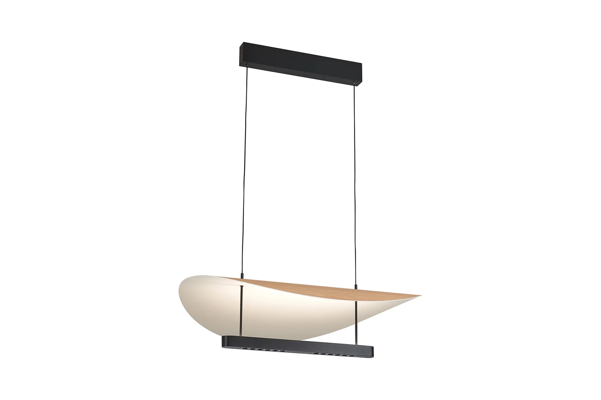 M9693  Abisal CCT 80cm Pendant, 28W LED, 2700-5700K Remote Control, 3380lm, Black/Beech Wood